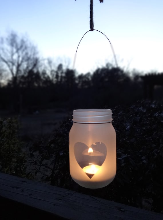 Items similar to Hanging Mason Jar Lanterns / Hearts / Rustic Wedding