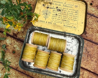 Summer Solstice Natural Floral Dyed Fine Linen Thread on Vintage Wooden Spools for Slow Stitching, Embroidery, Crafts, Botanical Dye