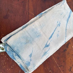 Vintage Linen Tablecloth, Naturally Tie Dyed with Indigo, Blue Cream Hand Dyed Square Table Cloth for Kitchen Gifts, Home Decor, Table Linen