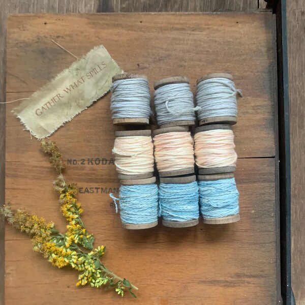 Botanical Dyed Threads - ‘Summer’s End’’ Embroidery Floss, Rustic Cotton- Natural Dyes on Wooden Spools for Slow Stitching, Crafts