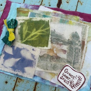 Botanical & Hand Dyed Textile Bundle ‘Rainforest’ Natural Dye, Hapazome Prints, Hand Painted Cotton, Linen for Slow Stitching, Crafts