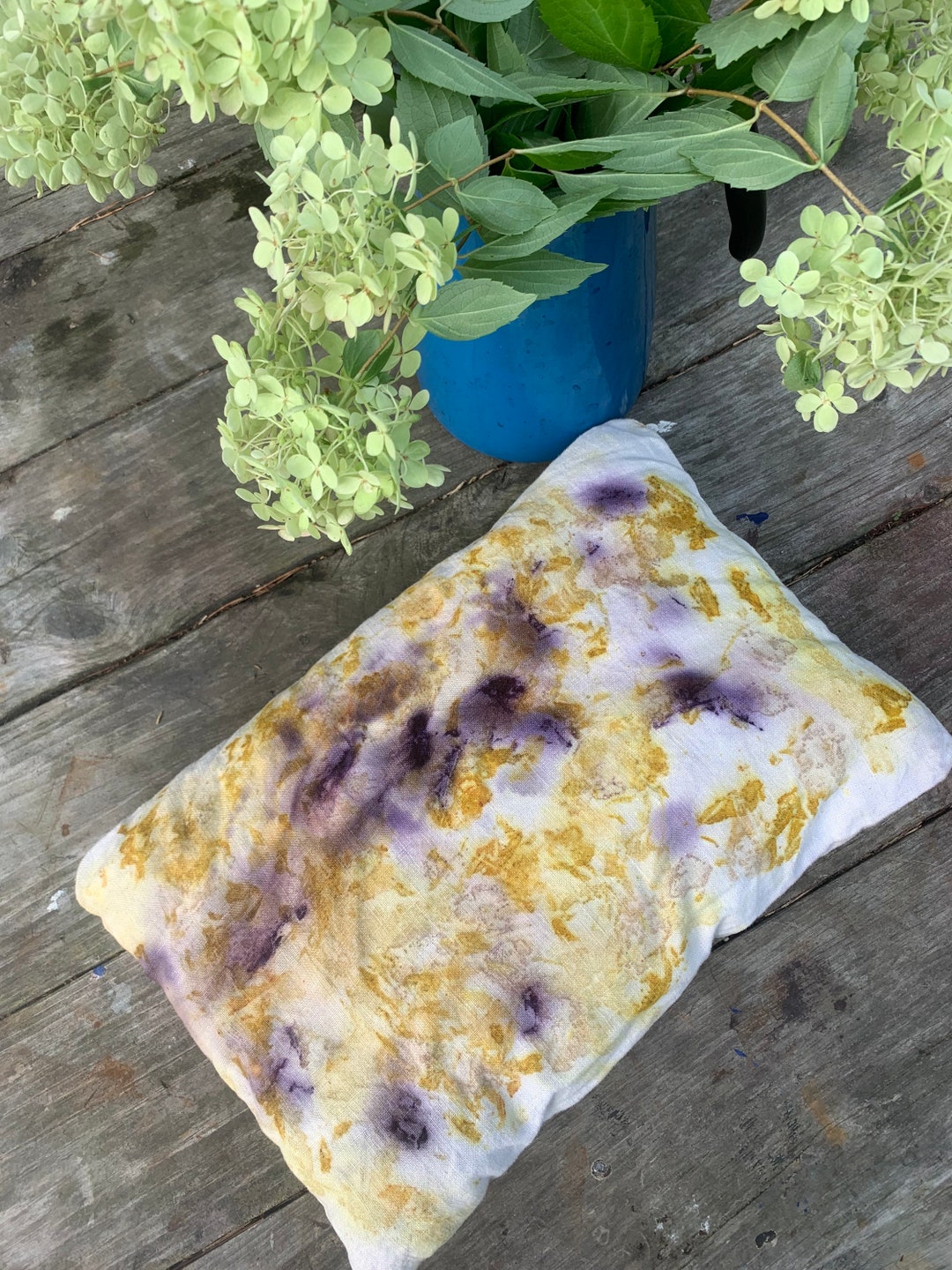 Eco Printed Small Decorative Pillow Rectangle Linen Pillow With