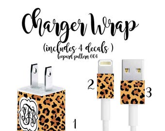 Phone Charger Monogram Decal/IPhone Charger Monogram/Monogram Iphone Charger Decal/IPhone Charger Wrap/IPhone Charger Decal/Leopard