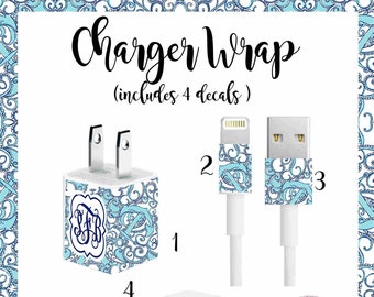 Personalized Gift/IPhone Charger Monogram Decal/Charger Monogram/IPhone Charger Wrap/IPhone Charger Decal/Pattern 249