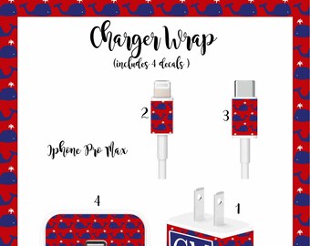 IPhone Pro Max Charger Monogram Decal | Charger Monogram | IPhone Charger Wrap | IPhone Charger Decal | Iphone Monogram | Pattern Red Whale