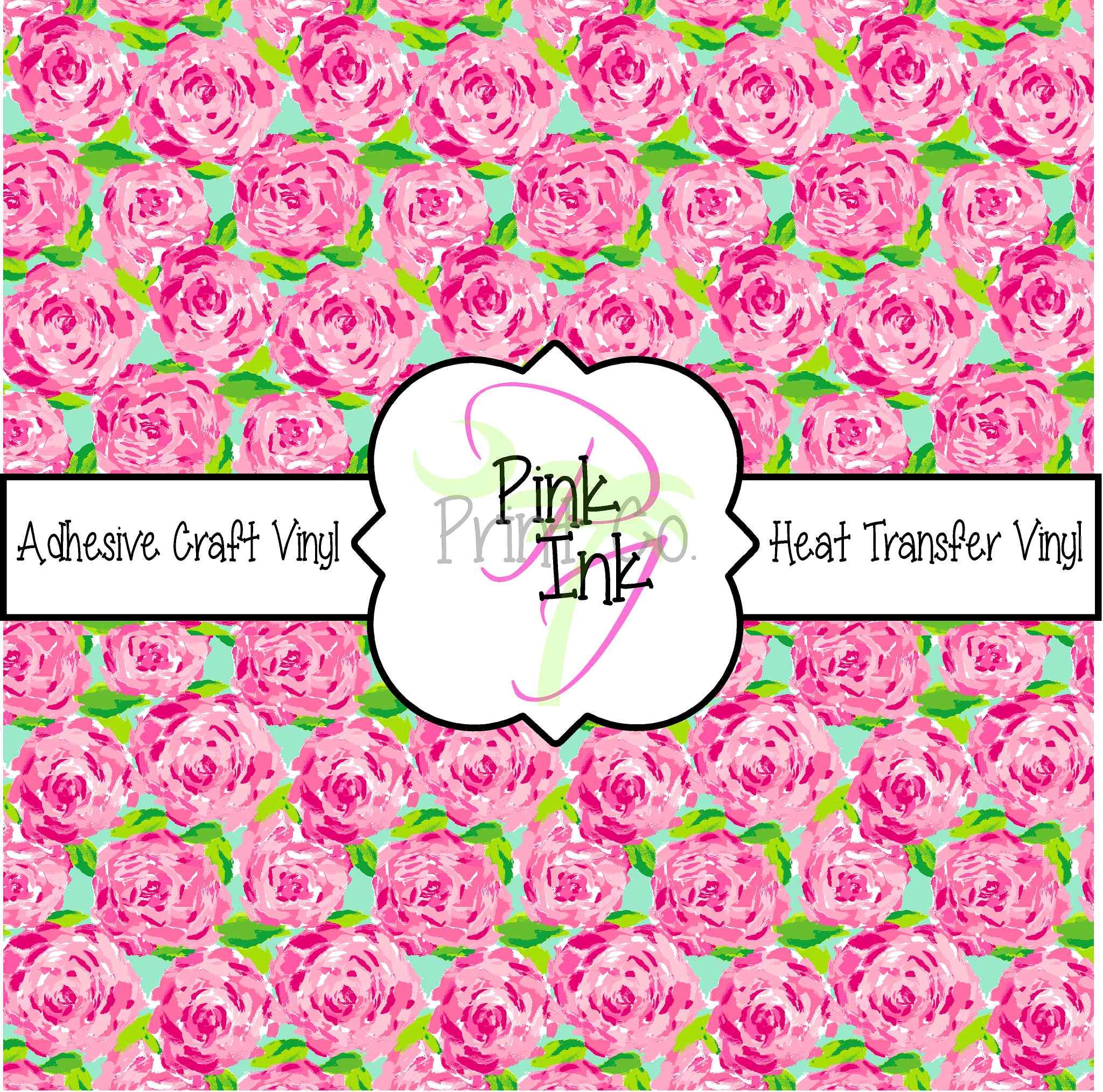 Patterned Vinyl Pink Rose Printed Vinyl Heat Transfer Vinyl Patterned HTV  Pattern P16 