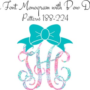 Monogram Decal, Car Monogram, Vine Font Monogram with Bow Decal Patterns 188-224