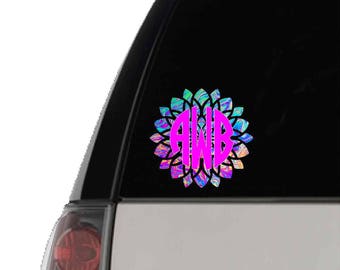 Monogram Car Decal, Lotus Flower Monogram Car Decal, Patterned Car Decal, Printed Decal