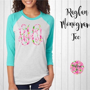 Monogram Shirt/Personalized Gift/Next Level Raglan/Monogram Raglan Tee // Monogram T-Shirt in Pattern 16 image 1