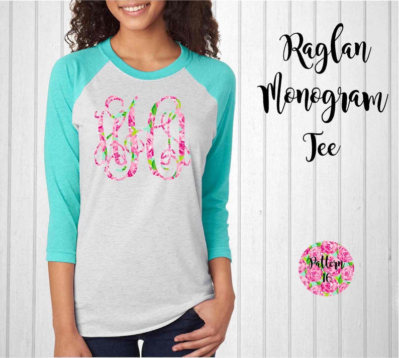 Monogram Shirt/Personalized Gift/Next Level Raglan/Monogram Raglan Tee // Monogram T-Shirt in Pattern 16 image 1