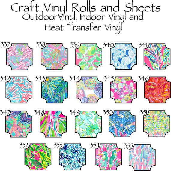 Craft Vinyl, Printed Vinyl, Patterned Craft Vinyl and Heat Transfer Vinyl  Rolls and Sheets Patterns P337-355