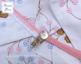 Vintage Embroidered Tablecloth Bunting: Floral Fabric Flag Garland