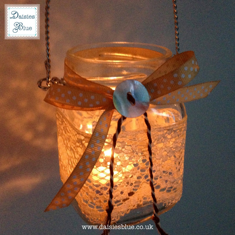 Hanging Lantern Glass Jam Jar Candle Holders Vintage Etsy