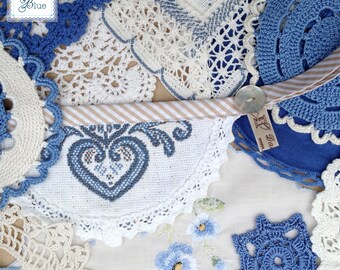 Baby Boy's Nursery Bedroom Vintage Doily Bunting (Bluebell) Handmade Crochet in Blue, Beige, White, Ivory & Cream by Daisies Blue - 4 Metres