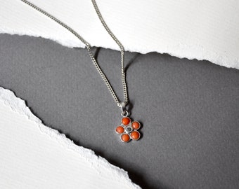 Handmade Natural Coral with 925 Sterling silver Necklace , Birthstone of March