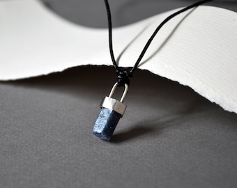 Handmade Raw Sapphire with sterling silver Pendant Necklace, Sep Birthstone