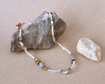 Handmade Moonstone Beads with multi gemstone Necklace, Birthstone for June