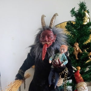 Krampus, Christmas devil, CUSTOM ORDER, made to order, monster, Krampus old style horned anthropomorphic creature with attributes, 14&quot;