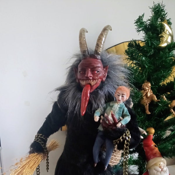 Krampus, kerstduivel, CUSTOM ORDER, op bestelling gemaakt, monster, Krampus oude stijl gehoornd antropomorf schepsel, 17"
