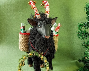 Yule Goat, Handmade Scandinavian Christmas Decor, Pagan Holiday Figurine, Winter Spirit, Gift Basket Goat
