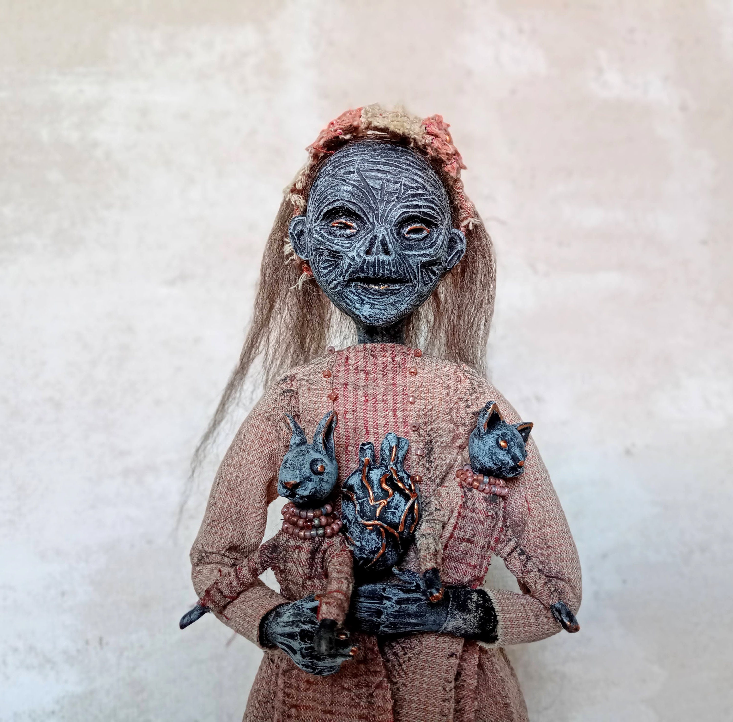 OOAK Handmade Mummy Guardian Art Doll: Anxiety Relief, Gothic