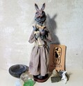 OOAK Handmade Mummy Art Doll: Therapeutic Guardian with Rabbit Companion