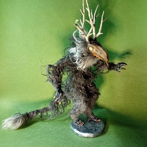 Wendigo Art Doll OOAK Poseable Forest Creature Winter Guardian Mythical Protective Home Spirit 14"