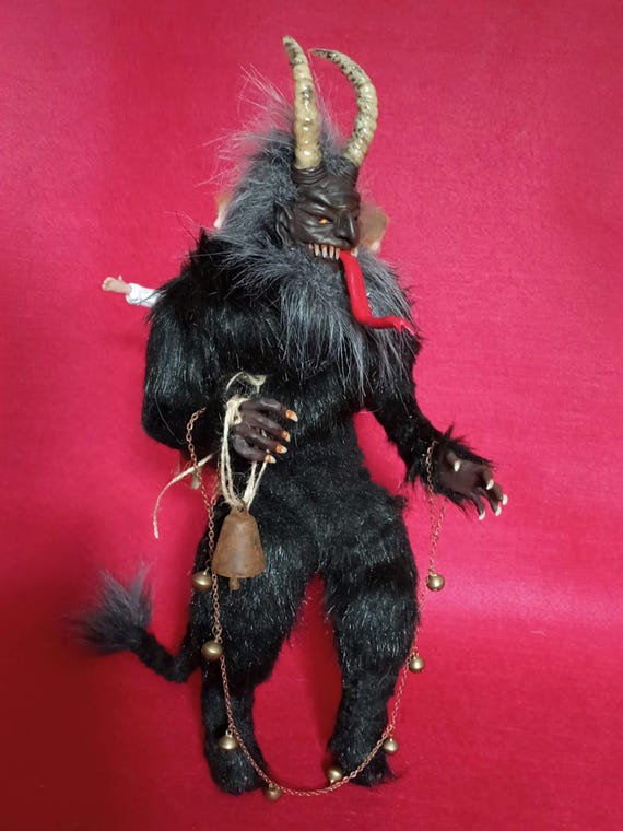 Handgefertigte OOAK Krampus-Puppe Krampus Art Doll with Basket: Handmade OOAK Collectible Figure