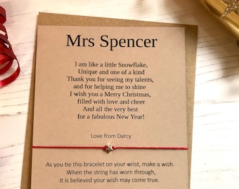 Wish Bracelet - Teacher Christmas Holiday greeting sentiment card with envelope