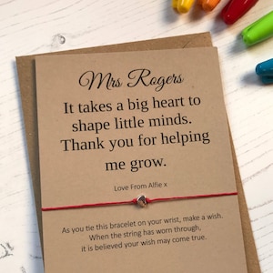 Wish Bracelet - Personalised "It takes a big heart .... " school teacher sentiment card with envelope