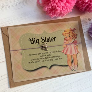 Wunsch-Armband - große Schwester Retro-Mädchen mit Umschlag