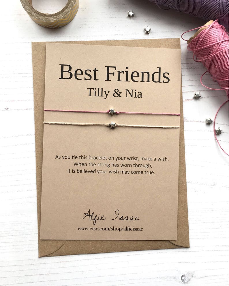 Wish Bracelet Personalised Best Friends set of two bracelets with sentiment card with envelope image 1