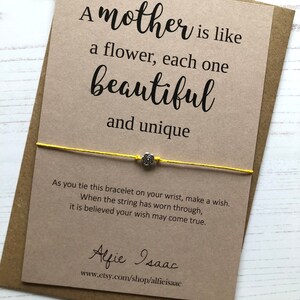 Wens Armband - Een moeder is als een bloem, elk een mooie en unieke - sentiment kaart en armband met envelop - Moeders Dag Cadeau