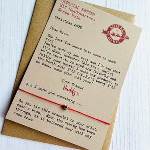 Pulsera de deseos - Carta personalizada de la tarjeta de felicitación de los Elfos de Navidad con sobre