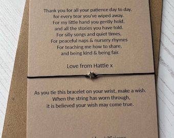 Wish Bracelet - Personalised nursery school teacher poem sentiment card with envelope
