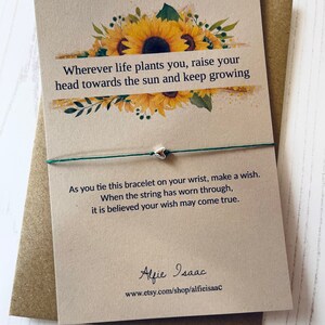 Bracelet de vœux - « Partout où la vie vous plante, levez la tête vers le soleil et continuez à grandir » carte de sentiment avec enveloppe