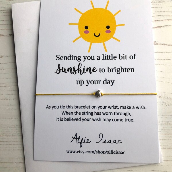 Wish Bracelet - Sending you a little bit of sunshine, to brighten up your day - sentiment card with envelope