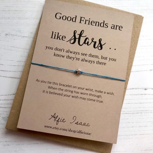Pulsera Wish - "Los buenos amigos son como estrellas ... " tarjeta de sentimiento de amistad con sobre