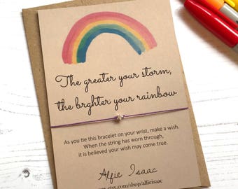 Wish Bracelet - the greater your storm, the brighter your rainbow sentiment card with envelope