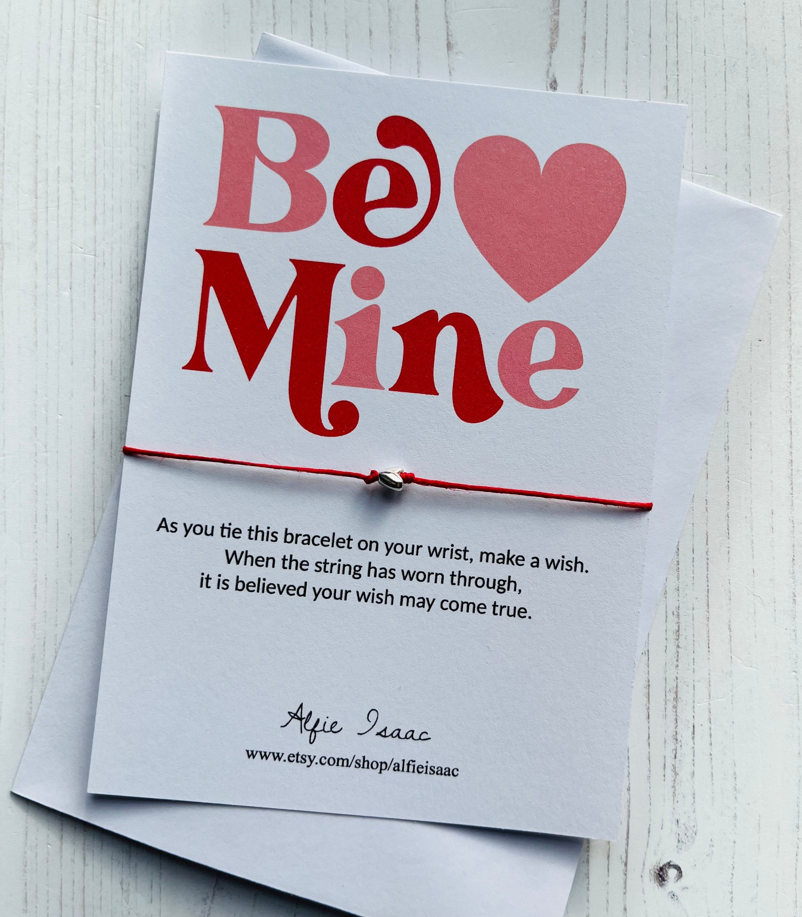 Marry Me Valentine Heart Wish Bracelet on small card & envelope I Love You 