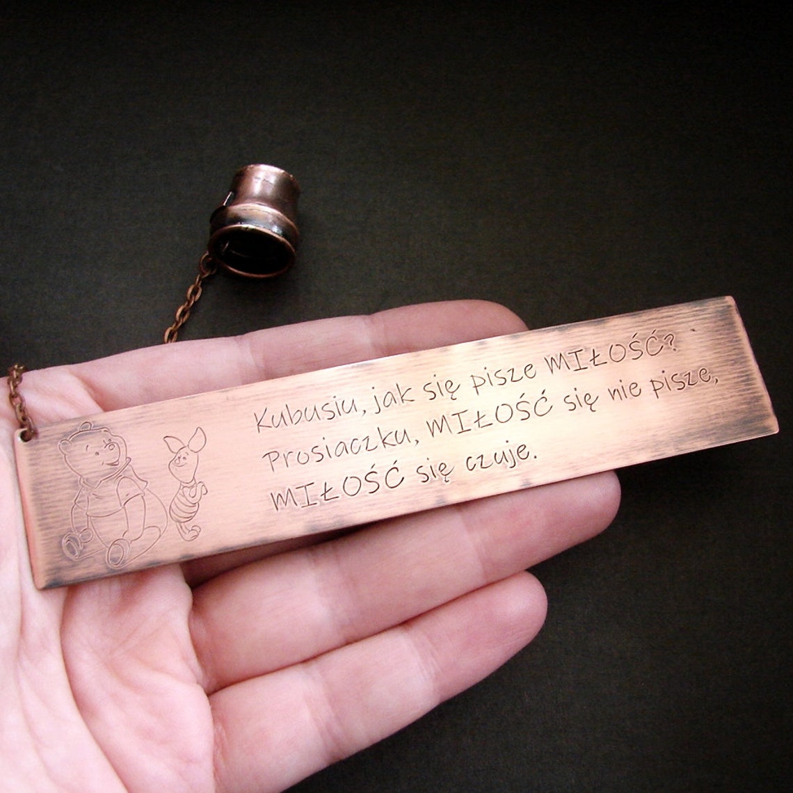 Koper Boekenlegger Winnie de Poeh Hand gegraveerde citaat