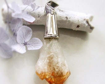 Raw Citrine Necklace, Silver Necklace in Shape of a Potion, Crystal Necklace for Witch, Rough Natural Stone Pendant, Raw Crystal Jewelry