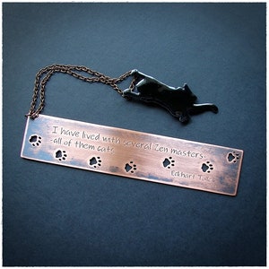 Bookmark with Cat, Gift For Cat Lovers, Handengraved Bookmark, Personalized Gift Customized, Eckhart Tolle Quote, ZEN Masters, Literary Gift