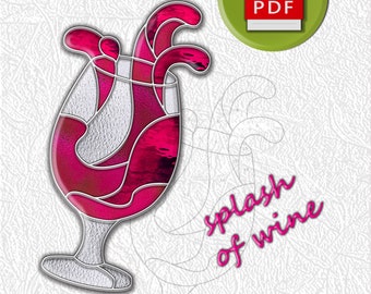 Goblet Splash of wine Stained Glass Pattern Digital PDF file