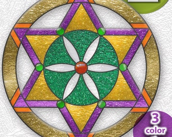 Geometric Mandala Stained Glass Pattern Digital PDF Download