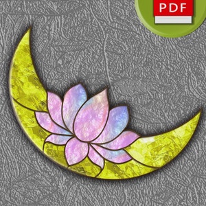 Lotus and the Moon suncatcher stained glass digital pattern