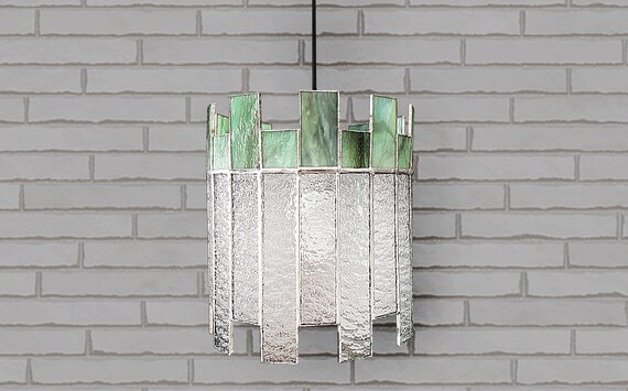 Pendant Glass Chandelier Stained Glass Geometric Ceiling Lamp Etsy
