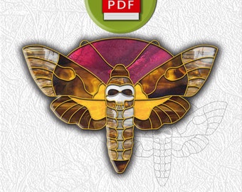 Death's-head hawkmoth and a skull stained glass panel digital pattern