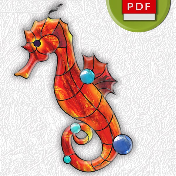 The sea horse Stained Glass Pattern Digital PDF file