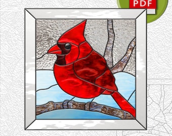 Red Cardinal stained glass digital pattern